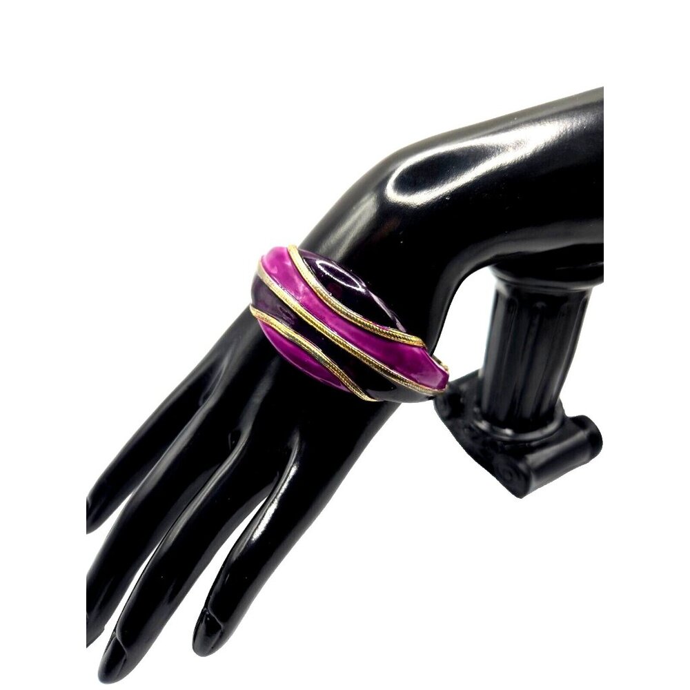 Original by Robert Signed Vintage Hinged Bangle Cuff Bracelet Purple Enamel